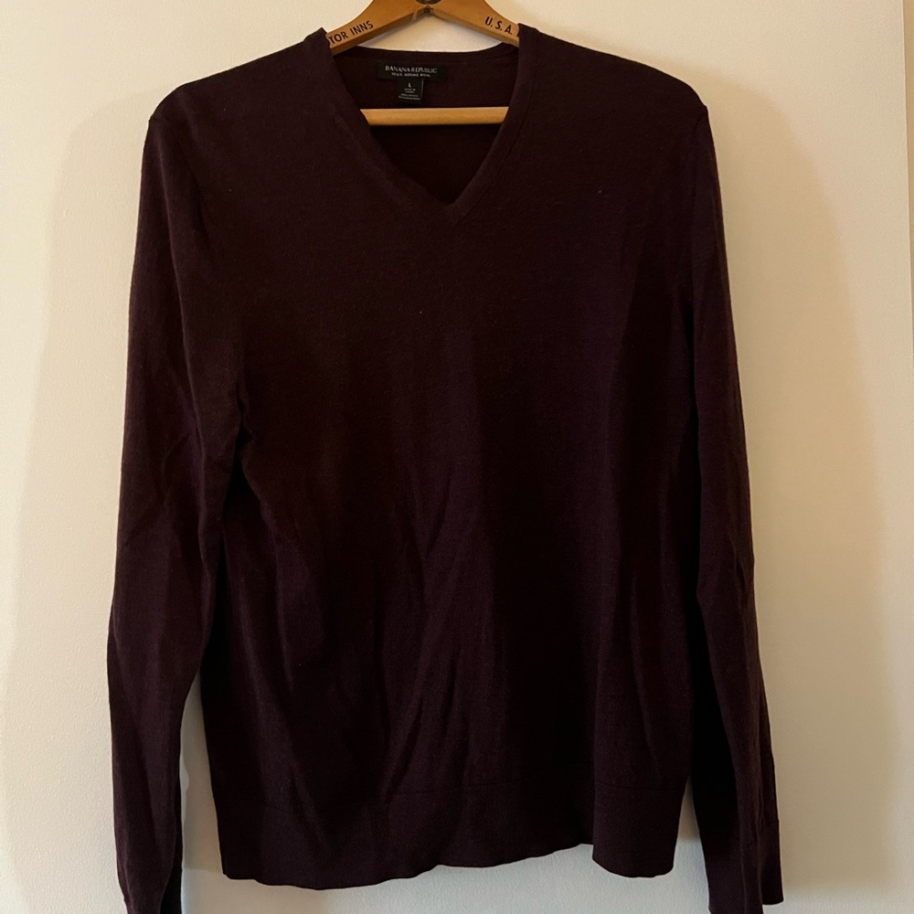 Banana Republic Deep purple V-Neck Sweater 100% merino wool